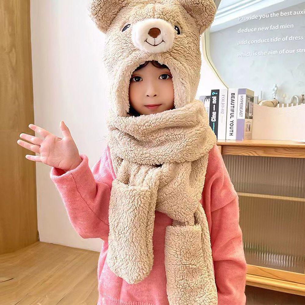 Layor1 Mũ Trùm Đầu Bảo Vệ Tai Gấu Bông Dễ Thương Kèm Khăn Choàng Cổ Dành Cho Bạn