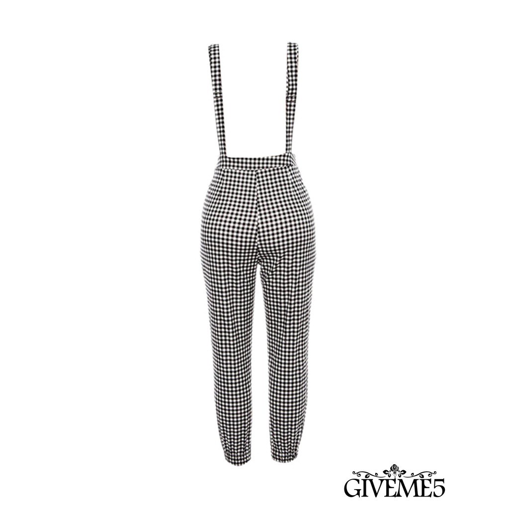 Bộ Áo Liền Quần Không Tay Họa Tiết Sọc Caro Dành Cho Nữ