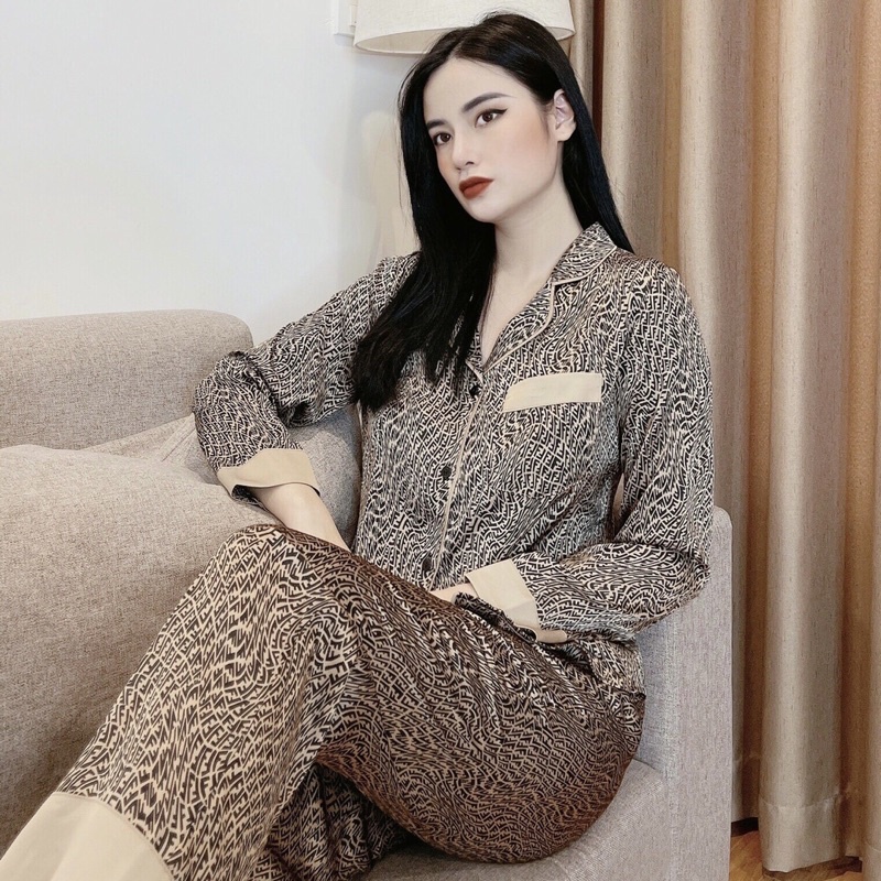 Đồ bộ nữ, pijama họa tiết FF , SOMNIA, đồ ngủ cộc tay ,dài tay bigsize, bộ lụa mặc nhà, pyjama cao cấp lụa hàn