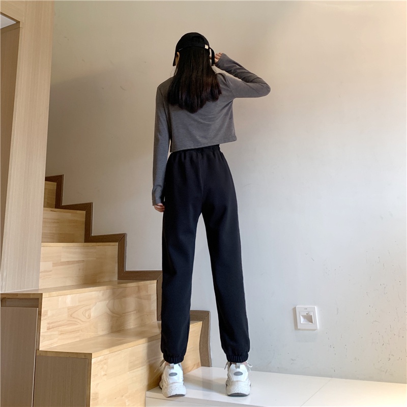 Quần thể thao ống rộng dáng dài thiết kế thời trang Hàn Quốc cho nữ