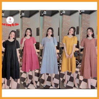 Váy bầu big size 55 -80kg .New 5 màu chất thun cotton phối viền ren (hình thật +video)