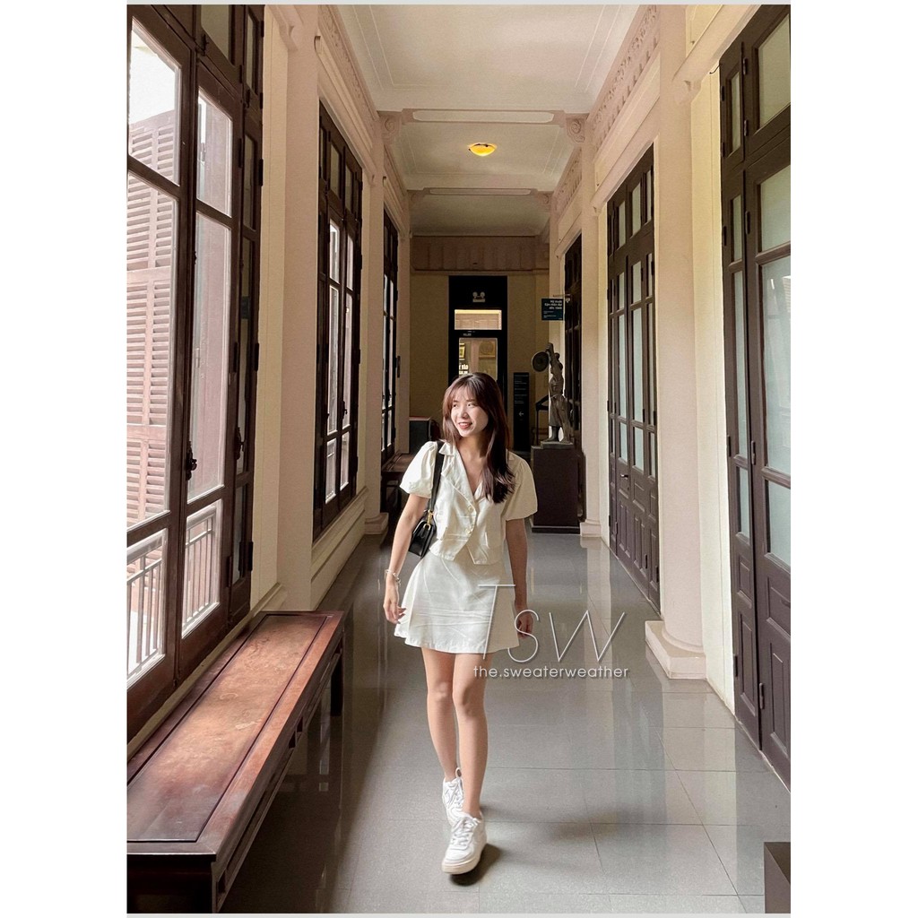 Set sơ mi tiểu thư tay phồng chân váy A ngắn thô đũi (Ảnh thật) | BigBuy360 - bigbuy360.vn