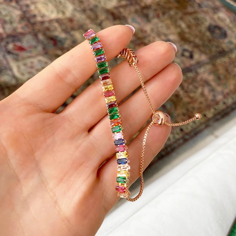 Vòng Tay Đính Đá Zircon Nhiều Màu Sắc Có Thể Điều Chỉnh Cho Nữ