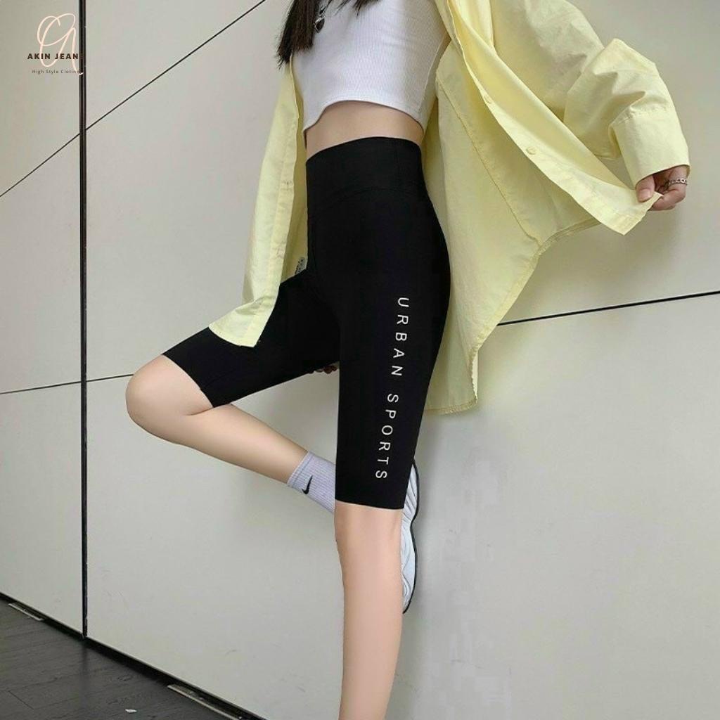 Quấn Ngố Leggin Nữ Thể Thao In SPORT Lưng Cao Năng Động, Quần Lửng Cạp Cao Tập Gym Yoga Co Giãn 4 Chiều Akin Jeans, QNS