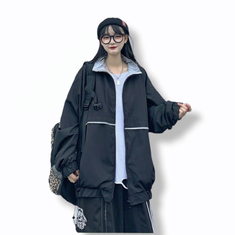 Áo Khoác Nữ Form Rộng Sọc Gân 2 Lớp Siêu HOT