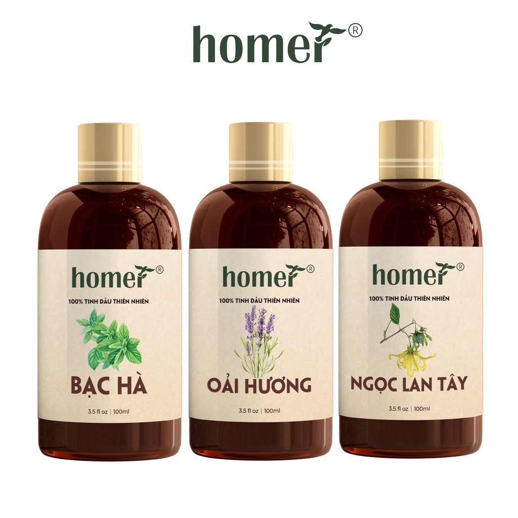 Combo 3 tinh dầu Bạc Hà + Oải Hương + Ngọc Lan Tây Homer 20ml/chai