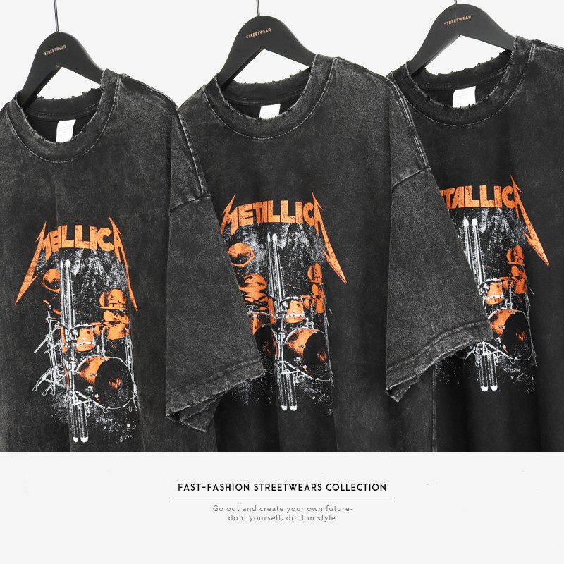 Áo thun nam form rộng RevoltClothes tay ngắn Unisex màu wash xám Metallica Oversize T8852