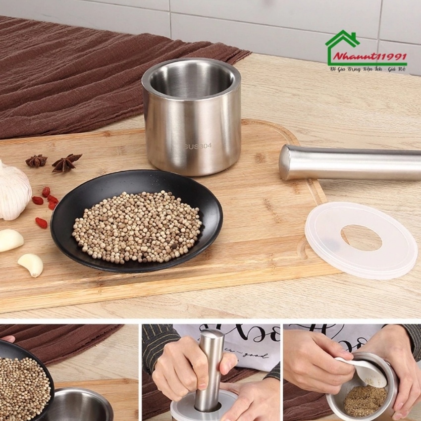 Bộ Chày Cối Inox 304 - Hàng Cao Cấp Không Vết Hàn - Bảo Hành Trọn Đời Không Han Gỉ