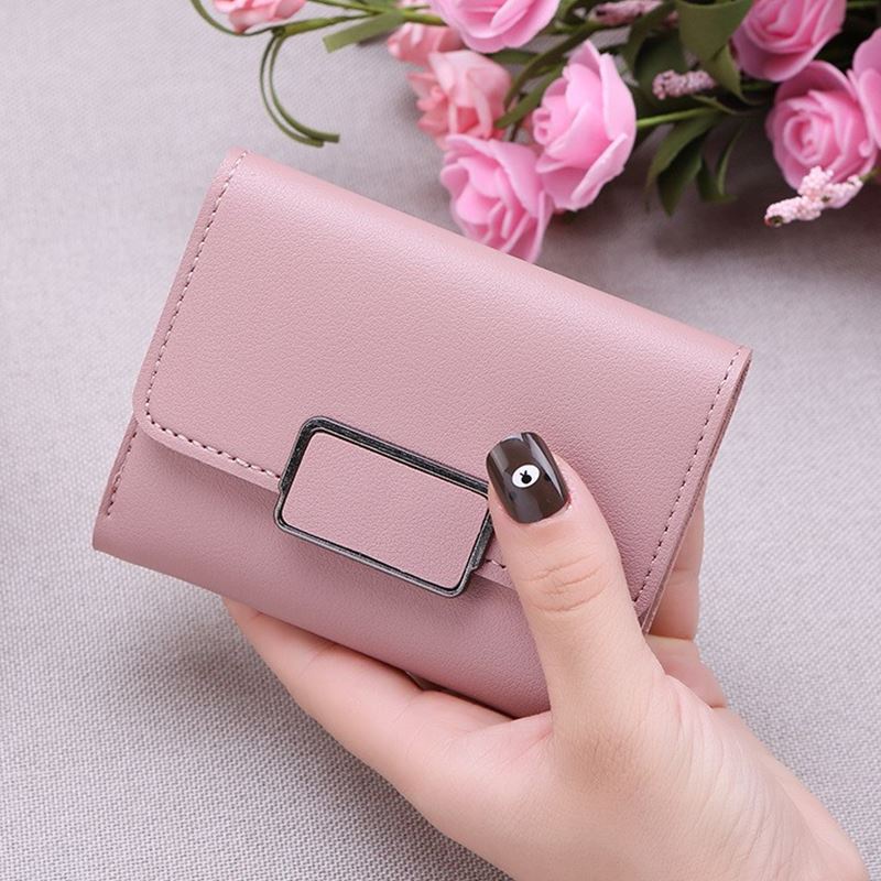 VÍ NỮ NGẮN GẬP 3 NHIỀU NGĂN CẦM TAY NHỎ GỌN XINH KHÓA VUÔNG HANA 004