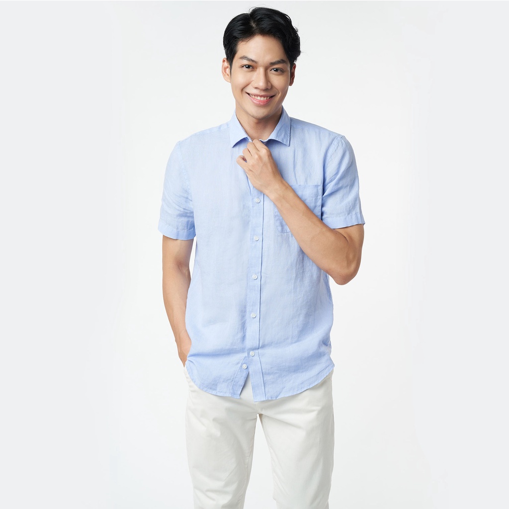 Ninomaxx Áo sơ mi Linen Basic nam tay ngắn 2203043
