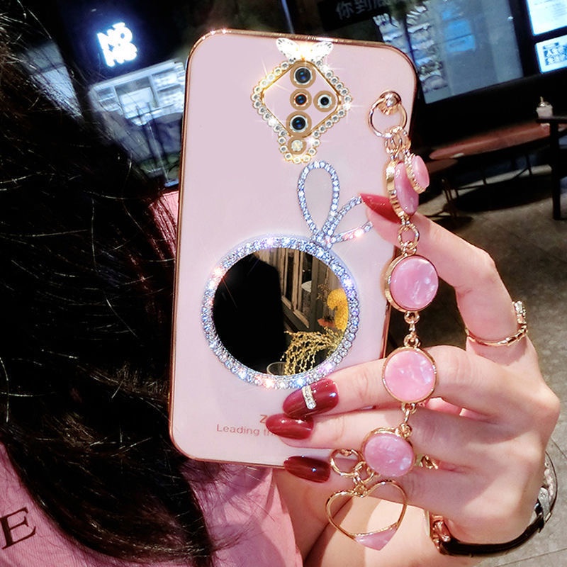 Ốp Điện Thoại Họa Tiết Thỏ Gắn Kèm Gương Trang Điểm Và Dây Đeo Tay Cho Vivo S1 Pro