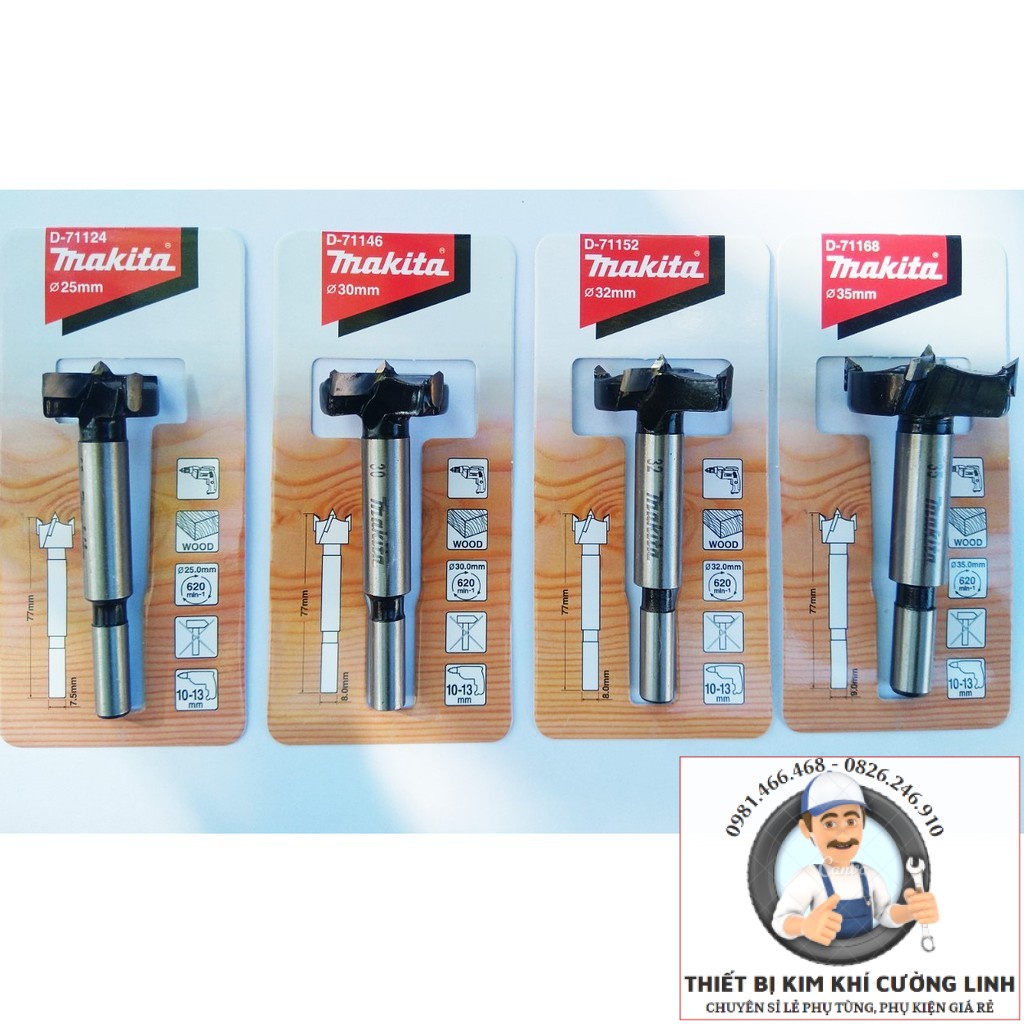 Mũi khoét gỗ Makita 15-19-20-26-30-32-35x77mm 👉Hàng Chính Hãng👈D-71102 D-71118 D-71124 D-7113