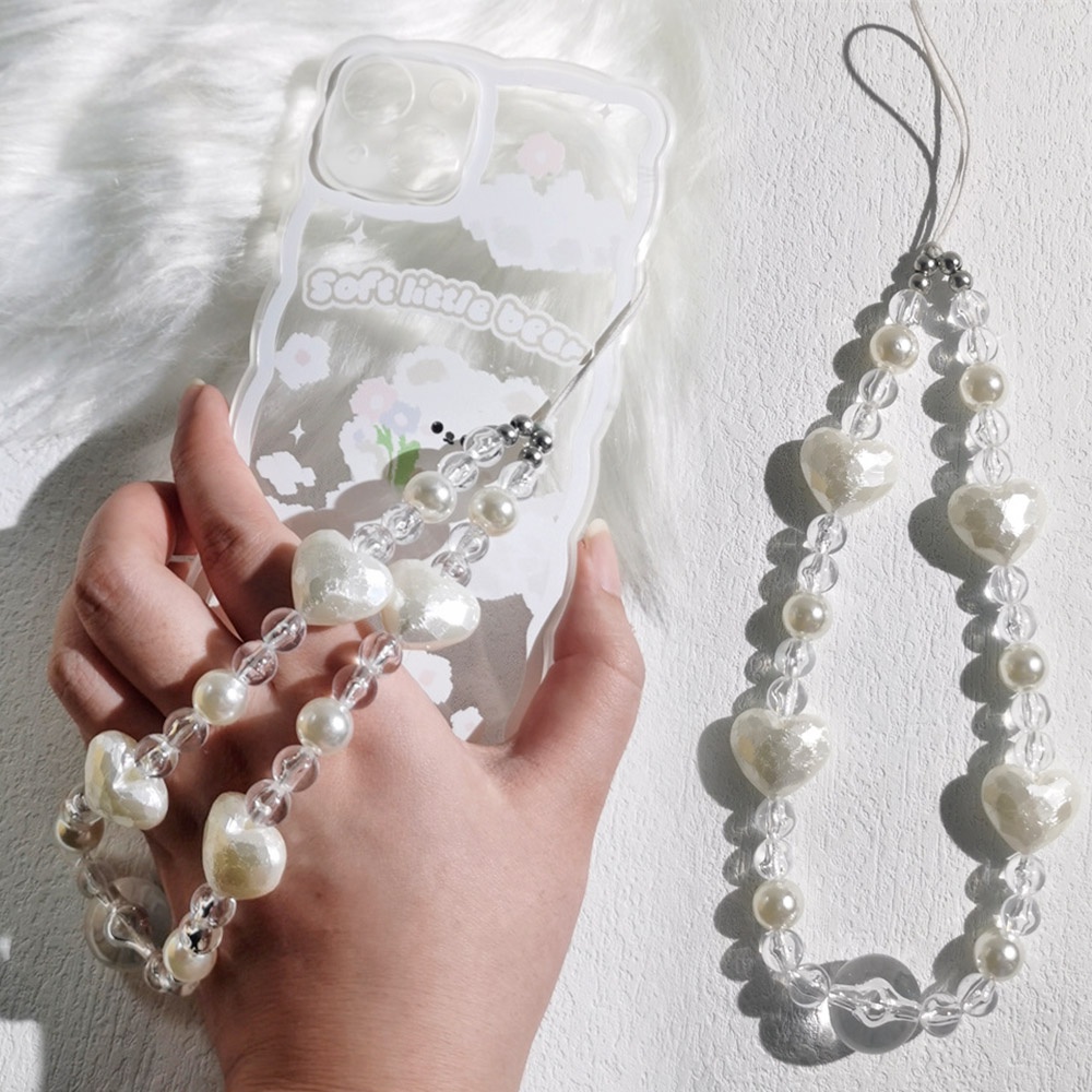 Dây Đeo Điện Thoại Acrylic Mềm Trong Suốt Chống Thất Lạc Đính Hạt Ngọc Trai Nhiều Màu