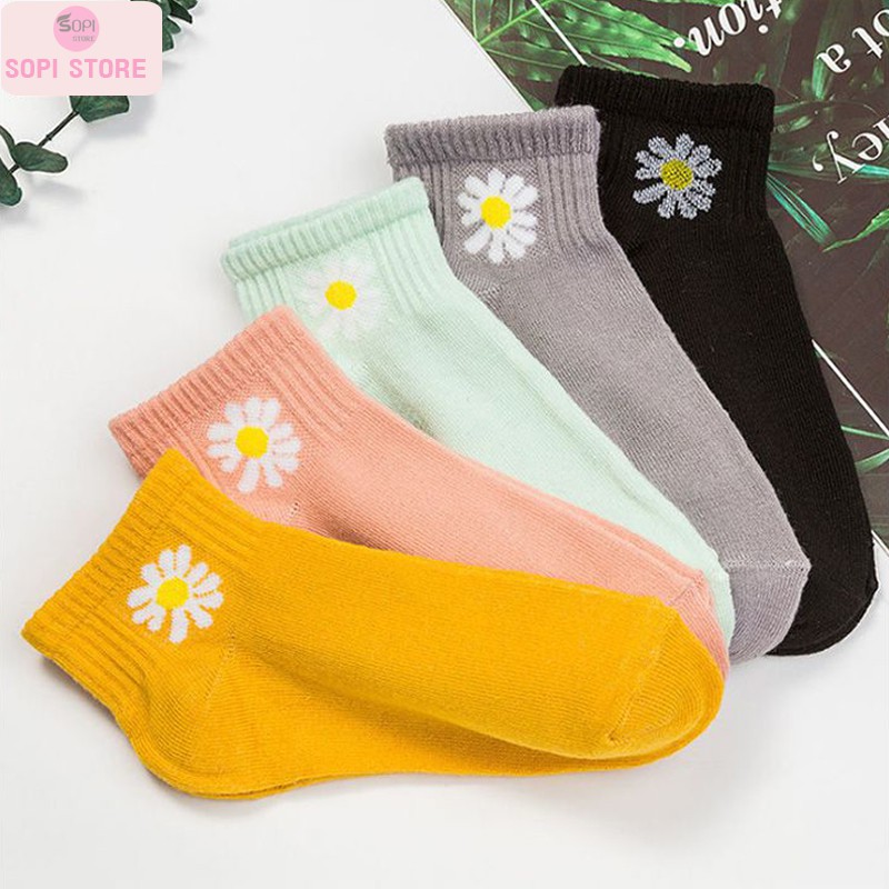 Tất nữ cổ ngắn hoa cúc hoạ mi dễ thương, vớ nữ cổ ngắn cute đi giày thể thao siêu cool Sopi Store T2