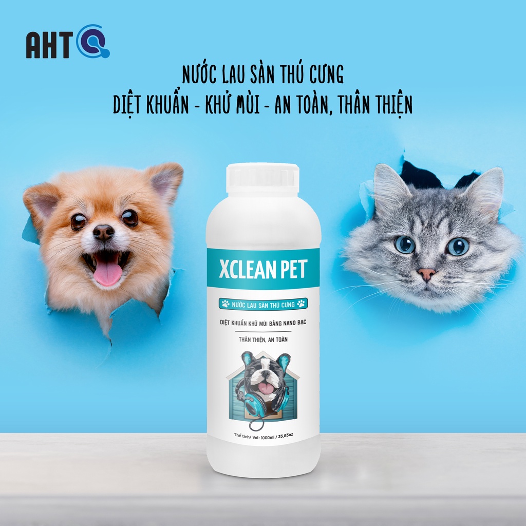 NƯỚC LAU SÀN KHỬ MÙI THÚ CƯNG NANO XLEAN FOR PET KHỬ MÙI HÔI SÀN NHÀ, LỒNG CHUỒNG THÚ CƯNG, CHÓ MÈO-NANO BẠC AHT CORP 1L