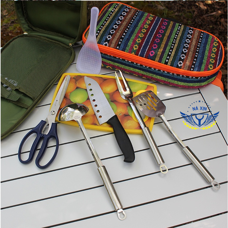 Bộ dụng cụ nấu ăn dã ngoại có túi đựng - Bộ dụng cụ nấu ăn 8 món dùng khi đi du lịch, dã ngoại [DCP5]