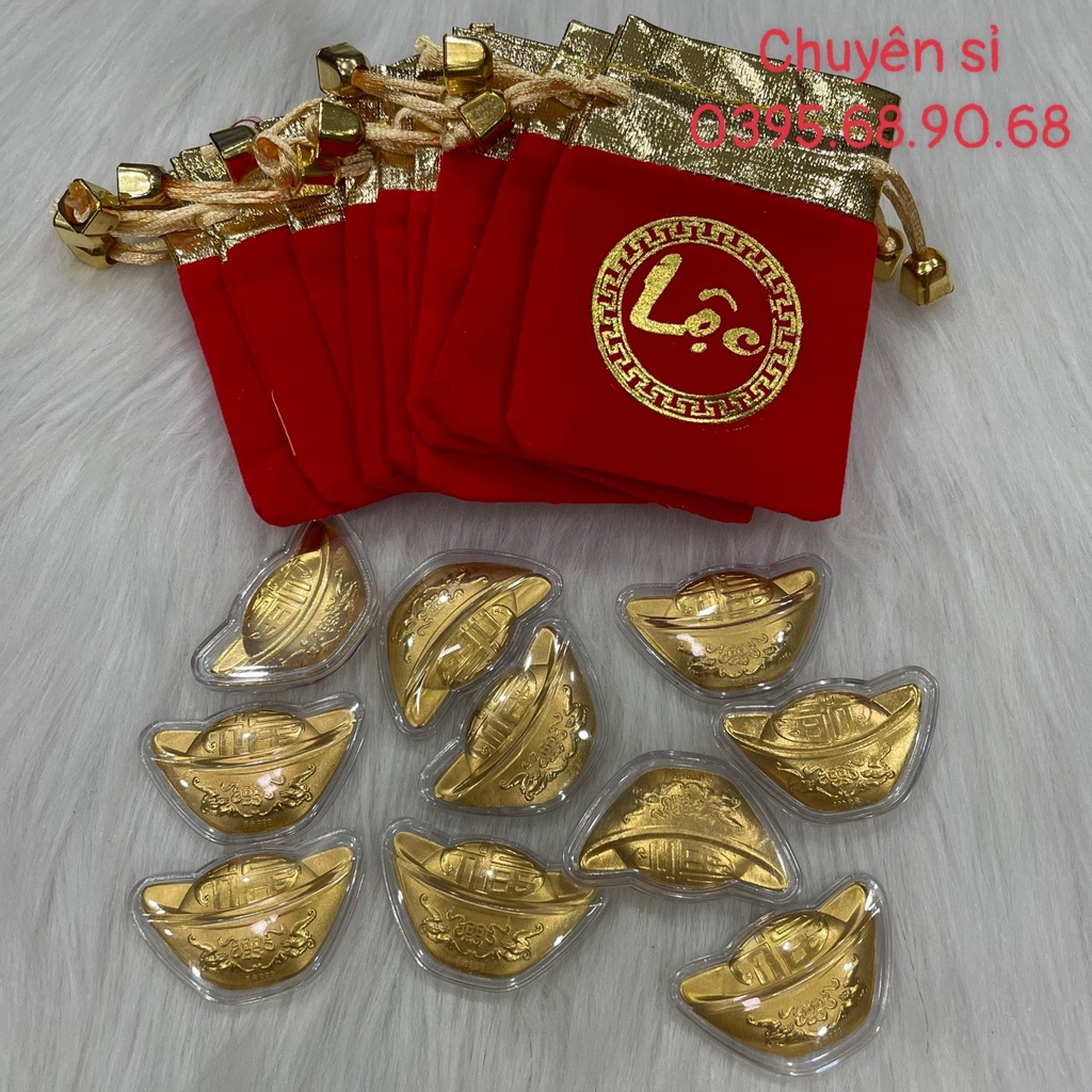 [Sỉ Rẻ Nhất] Combo 10 Thỏi Vàng Kèm Túi Gấm Phúc, Lộc