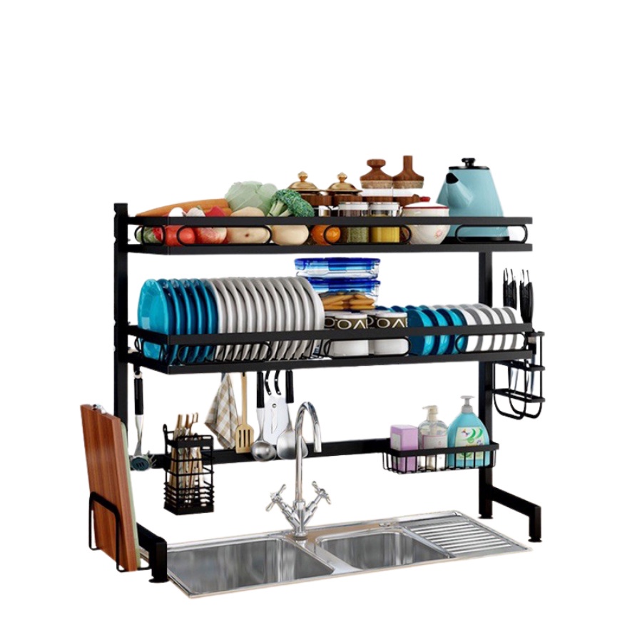 Kệ Để Bát Đĩa Đa Năng Thông Minh - Giá Để Đồ Chén Đĩa Dài 85cm Trên Bồn Rửa Bát Thép Carbon Sơn Đen Cao Cấp