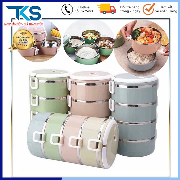 Hộp cơm cặp lồng giữ nhiệt 4 tầng lúa mạch Ruột Inox 304 Cao Cấp
