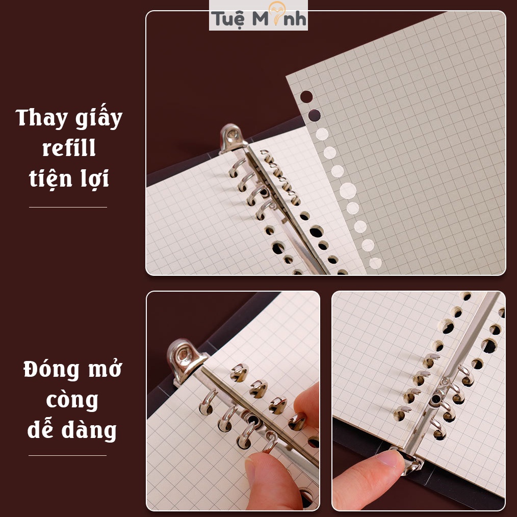 Bìa sổ còng sắt B5 màu Retro 8 lỗ P20 dành cho ruột B5 26 lỗ, file binder làm sổ còng thay refill giấy