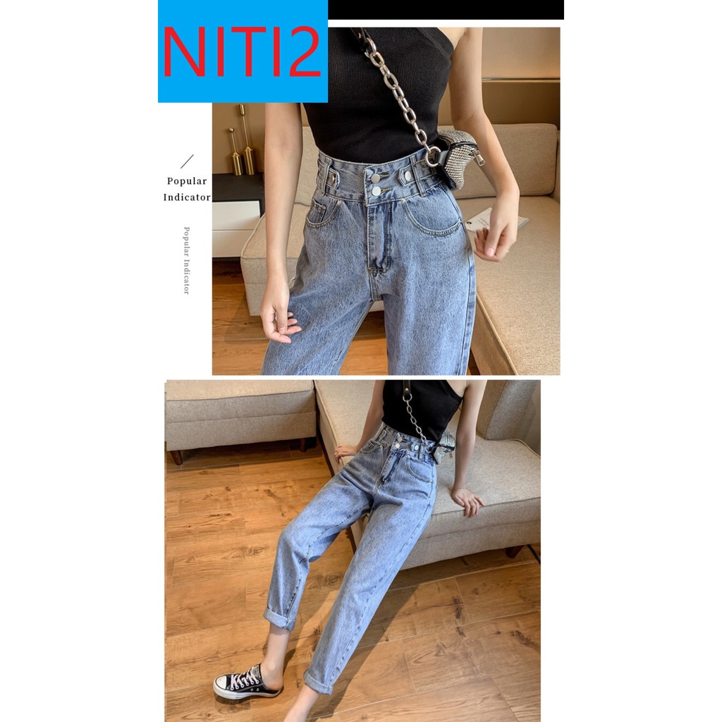 [Mã WASTMAY giảm 15% tối đa 30K đơn 150K] QUẦN BAGGY JEAN NỮ LƯNG CAO 2 NÚT 2 ĐAI CAO CẤP NITIQC | BigBuy360 - bigbuy360.vn