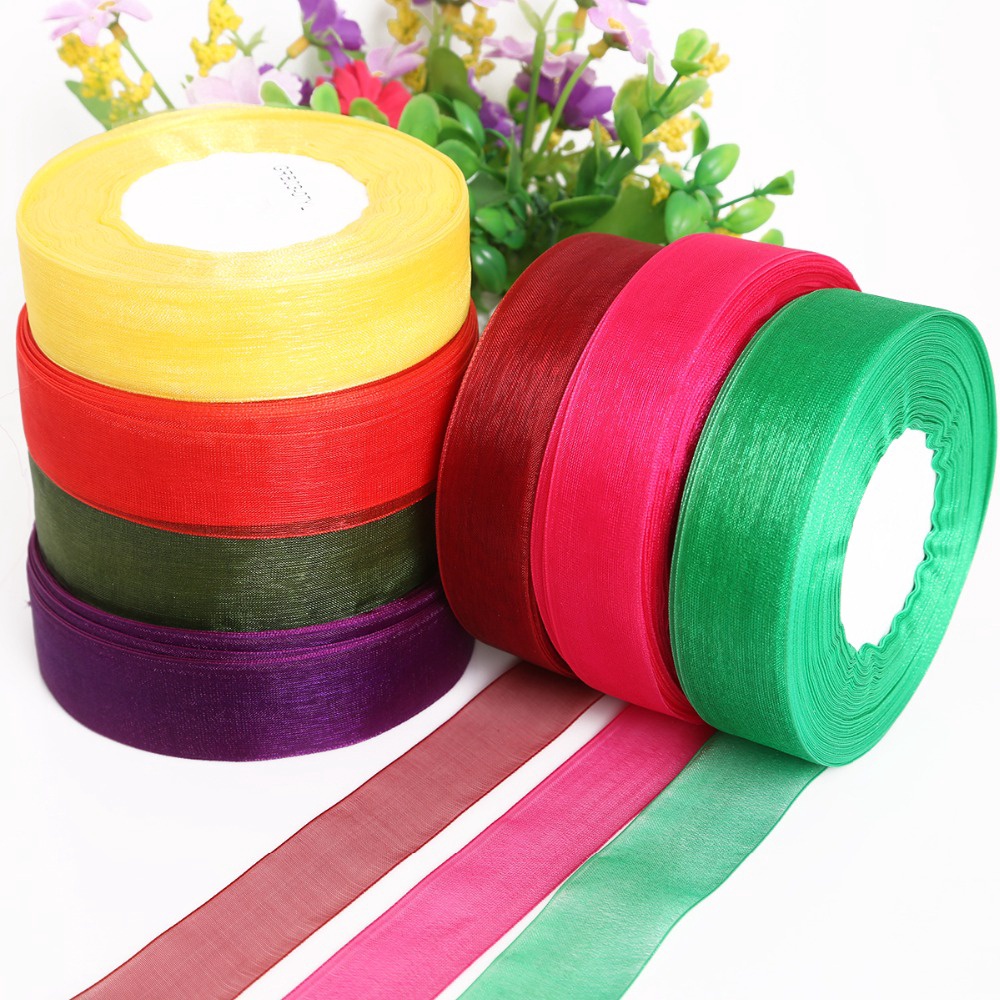 Ruy băng voan 2cm không viền nhiều màu làm nơ gói quà phụ kiện handmade (bản 2cm dài 5 mét)