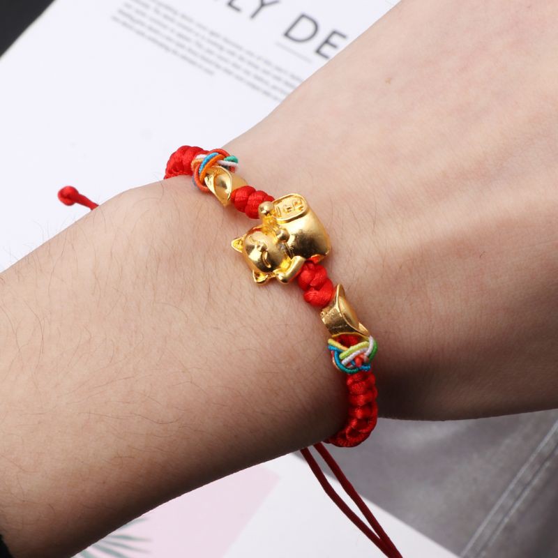 Ivy Lucky Kabbalah Red String Braided Golden Fortune Cat Bracelets Fashion Jewelry