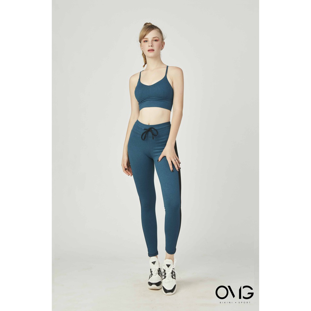 Bộ đồ tập Gym, Yoga Nữ OMG Sport kiểu quần dài, áo crotop dây chéo lưng- màu Xanh cổ vịt - BG091_CN