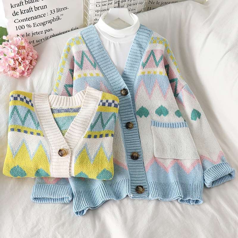 Áo Cardigan Len Hoa Dáng Rộng, Áo Len Họa Tiết Dài Tay Chất Mịn Hàng Quảng Châu Cao Cấp | BigBuy360 - bigbuy360.vn