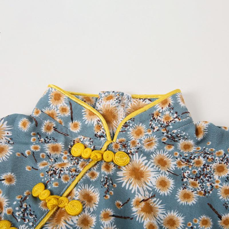 Đầm Sườn Xám In Hoa Kiểu Trung Hoa Thời Trang Mùa Hè Cho Bé Gái