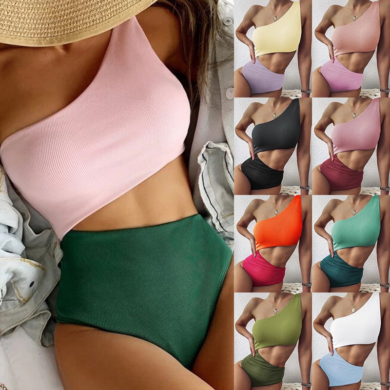 Bộ Đồ Bơi Một Mảnh Lệch Vai Màu Sắc Thời Trang 2022 Cho Nữ