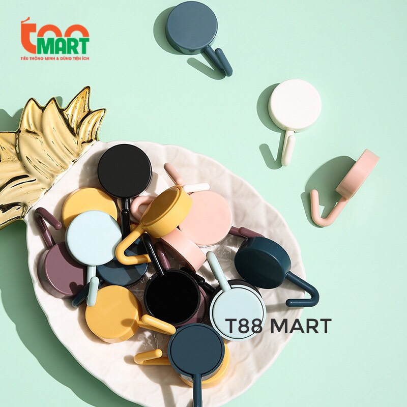 Móc treo dán tường hình tròn đơn giản chất liệu nhựa ABS. miếng dán chắc chắn chịu lực 1kg