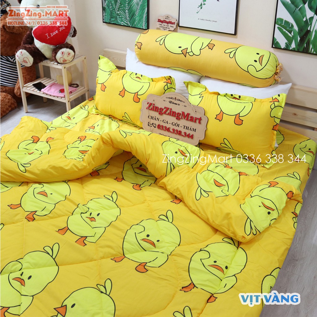 Bộ Ga Gối Poly Ga trải giường | Bộ Drap giường Vịt Vàng ( 1 ga + 2 vỏ áo gối ) - ZingZingMart