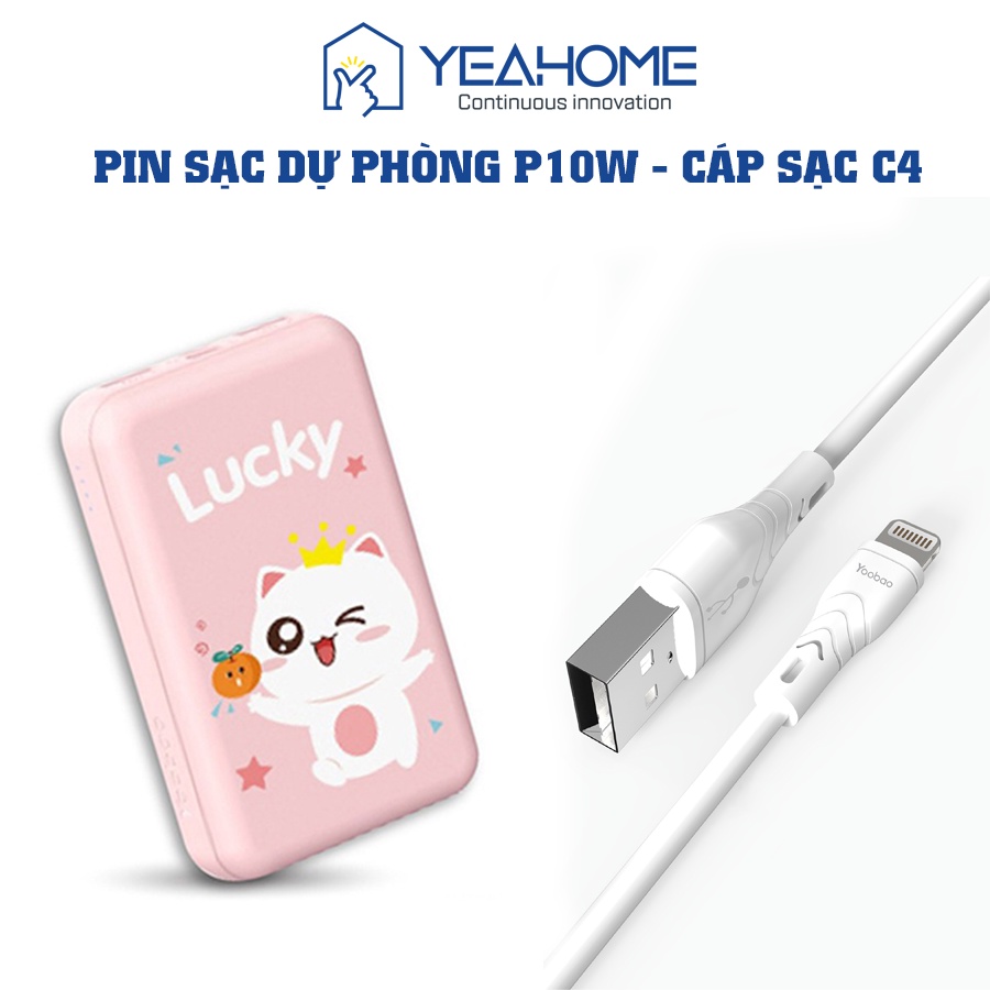 Pin Sạc dự phòng mini Yoobao P10W 10000mAh - Dây cáp sạc cho iPhone iPad đầu Lightning Yoobao C4 dài 1m, cao cấp