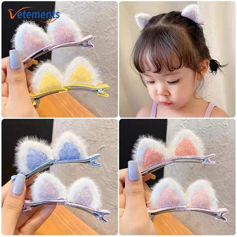 Kẹp Tóc Hình Tai Mèo Hoạt Hình Đáng Yêu Bằng Hợp Kim Không Trượt Cho Nữ