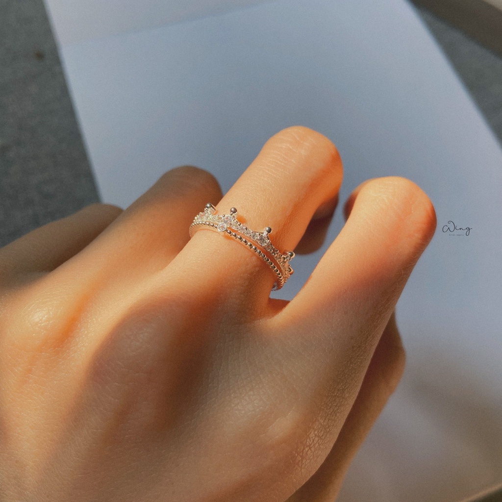 Nhẫn vương miện viền đá full bạc ta - Trang sức bạc The Wing Silver