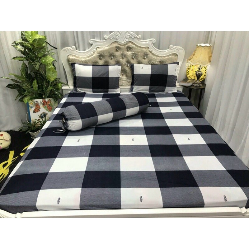 Bộ Drap thun Hàn Quốc 4 món mẫu sọc caro