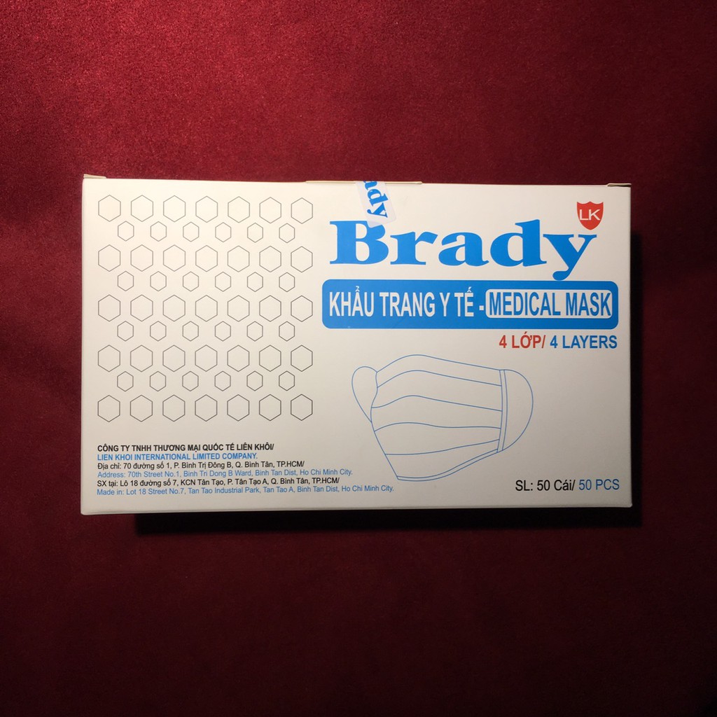 Khẩu Trang Y Tế 4 Lớp Giấy Kháng Khuẩn Hộp 50 Chiếc Khẩu Trang Y Tế Brady Kháng Khuẩn | BigBuy360 - bigbuy360.vn