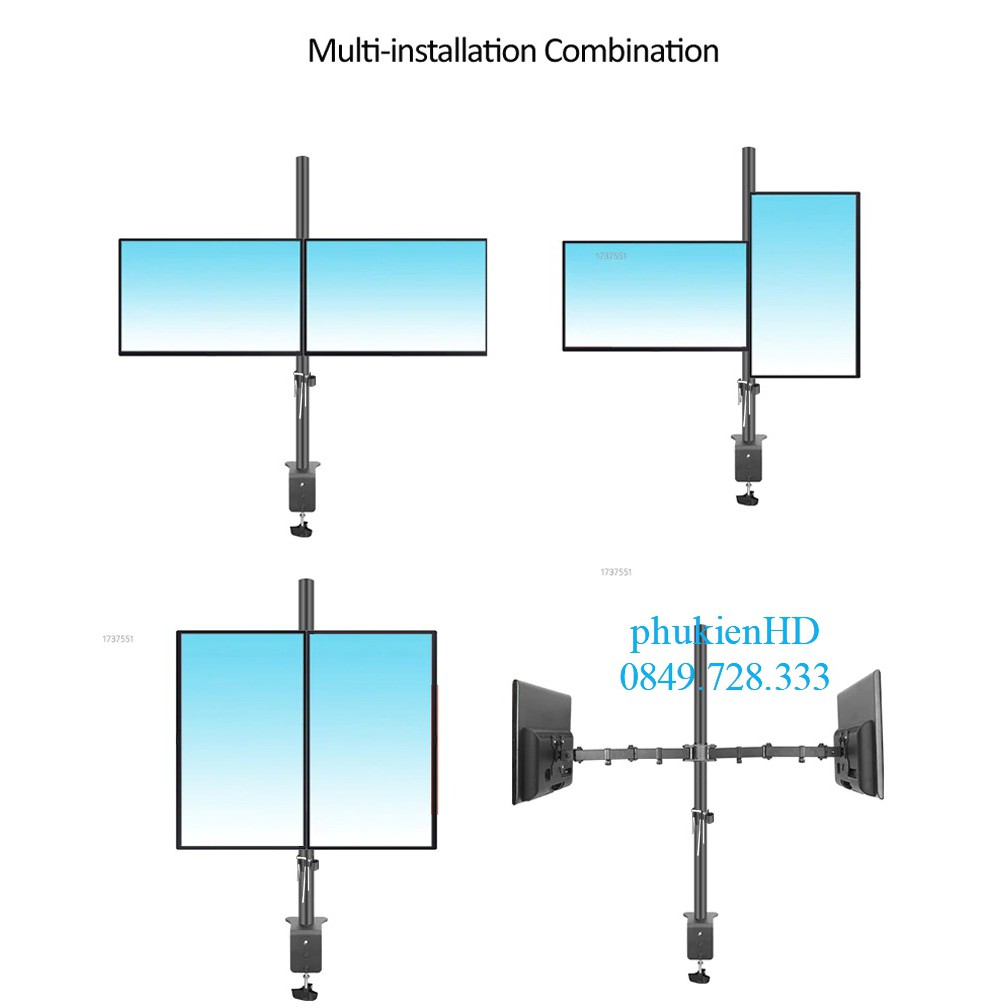Giá Treo 2 Màn Hình Kẹp Bàn M052 Cao Cấp 17-27 Inch / Tải Trọng 9Kg