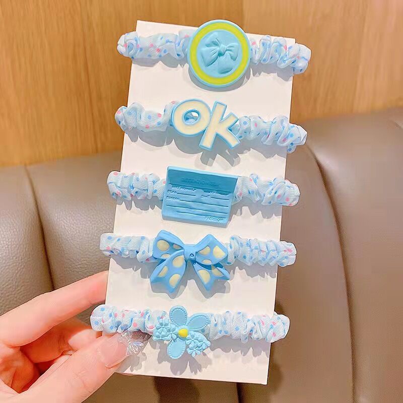 Set 5 Dây Buộc Tóc Cao Su Đính Hoa Nhỏ Xinh Xắn Phong Cách Hàn Quốc Cho Bé Gái