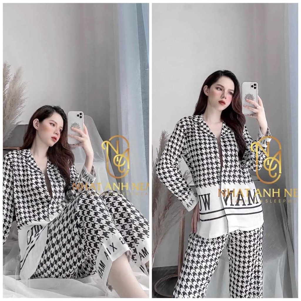 Bộ Pijama chất liệu lụa latin - Bộ ngủ nhà dài tay 𝘾𝘼𝙊 𝘾𝘼̂́𝙋 sang chảnh.