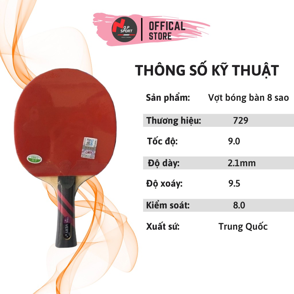 (Chính Hãng) Vợt Bóng Bàn VERY 729 8 Sao (Free Ship) Tiêu Chuẩn Thi Đấu Hàng Đầu_Cốt Vợt 5 Lớp Cao Cấp (1 Chiếc)