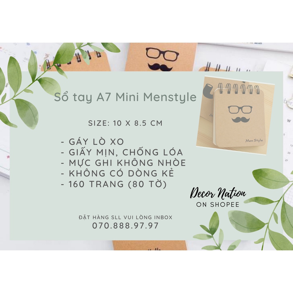 🔥𝐇𝐎𝐓 𝐃𝐄𝐀𝐋🔥 Sổ Tay Mini A7 Men Style Nhiều mẫu khác nhau, Notebook Đóng Gáy Lò Xo