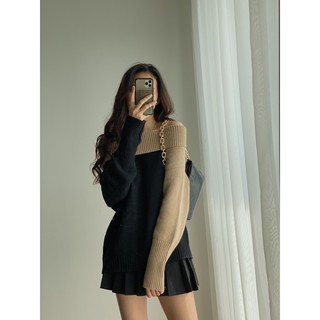 Áo len trễ vai phối tay oversized