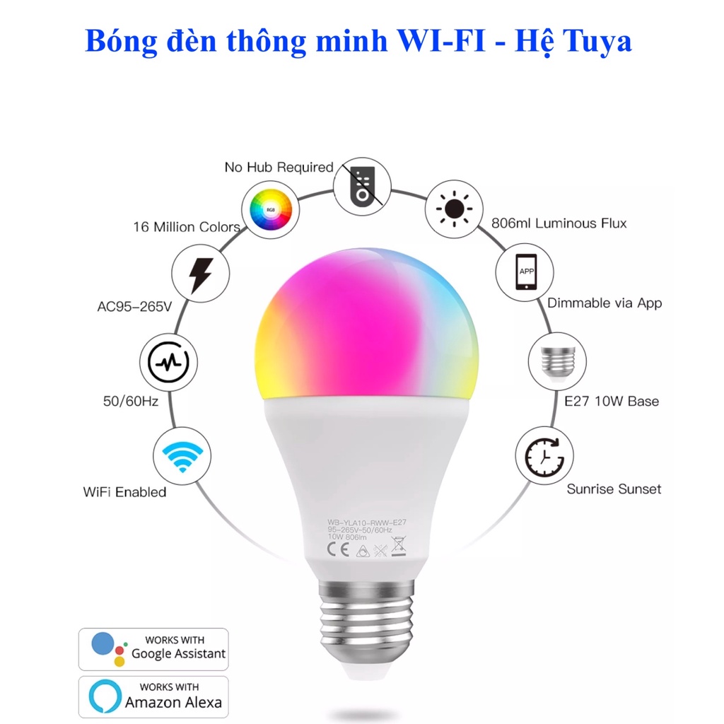 Bóng đèn thông minh, kết nối Wifi, Hệ sinh thái Tuya, App Smart Life / Tuya -