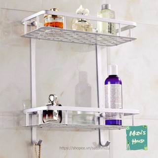 [CHỊU LỰC 20KG] - KỆ 2 TẦNG CHẤT LIỆU INOX CAO CẤP - ĐỘ BỀN CAO - KỆ 2 TẦNG CÓ MÓC TIỆN LỢI DÙNG TRONG PHÒNG TẮM