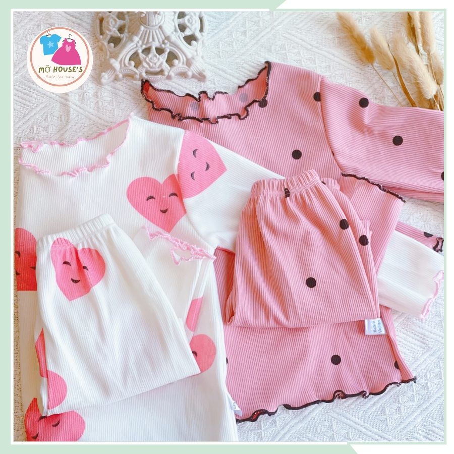 Bộ quần áo thun tăm , bộ thun tăm dài tay họa tiết dễ thương cho bé gái từ 8kg đến 22kg BBG17