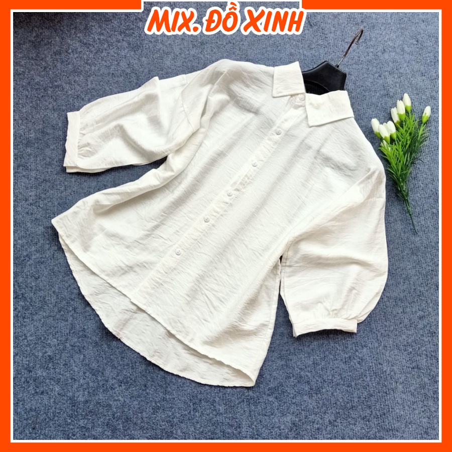Áo sơ mi đũi nữ cổ đức tay lỡ Thu Hà, chất liệu mịn mát, form trẻ trung sang chảnh SMH.38