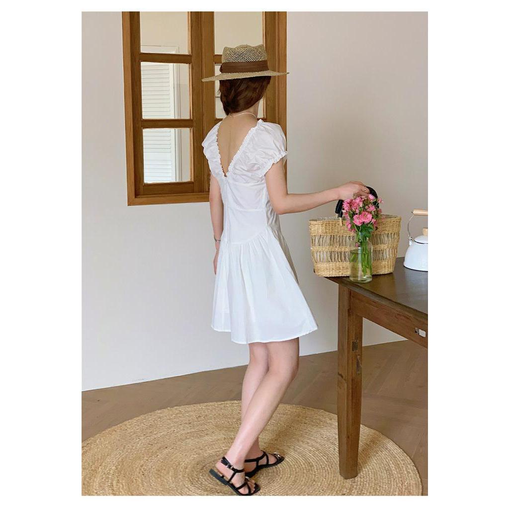 Đầm Ngắn Dáng Ôm Cổ Chữ v Màu Đen Thời Trang Cho Nữ 63800