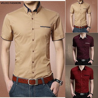 VELOCI SHOP Áo Sơ Mi Nam Cổ Đắp Tay Ngắn 2853E (Nâu)